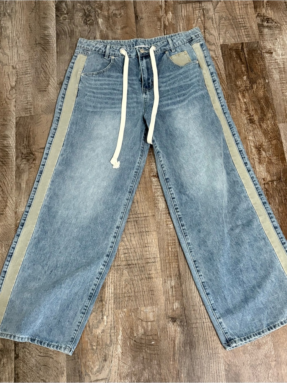 Bohme Light Blue Jeans with Side Stripe and Drawstring